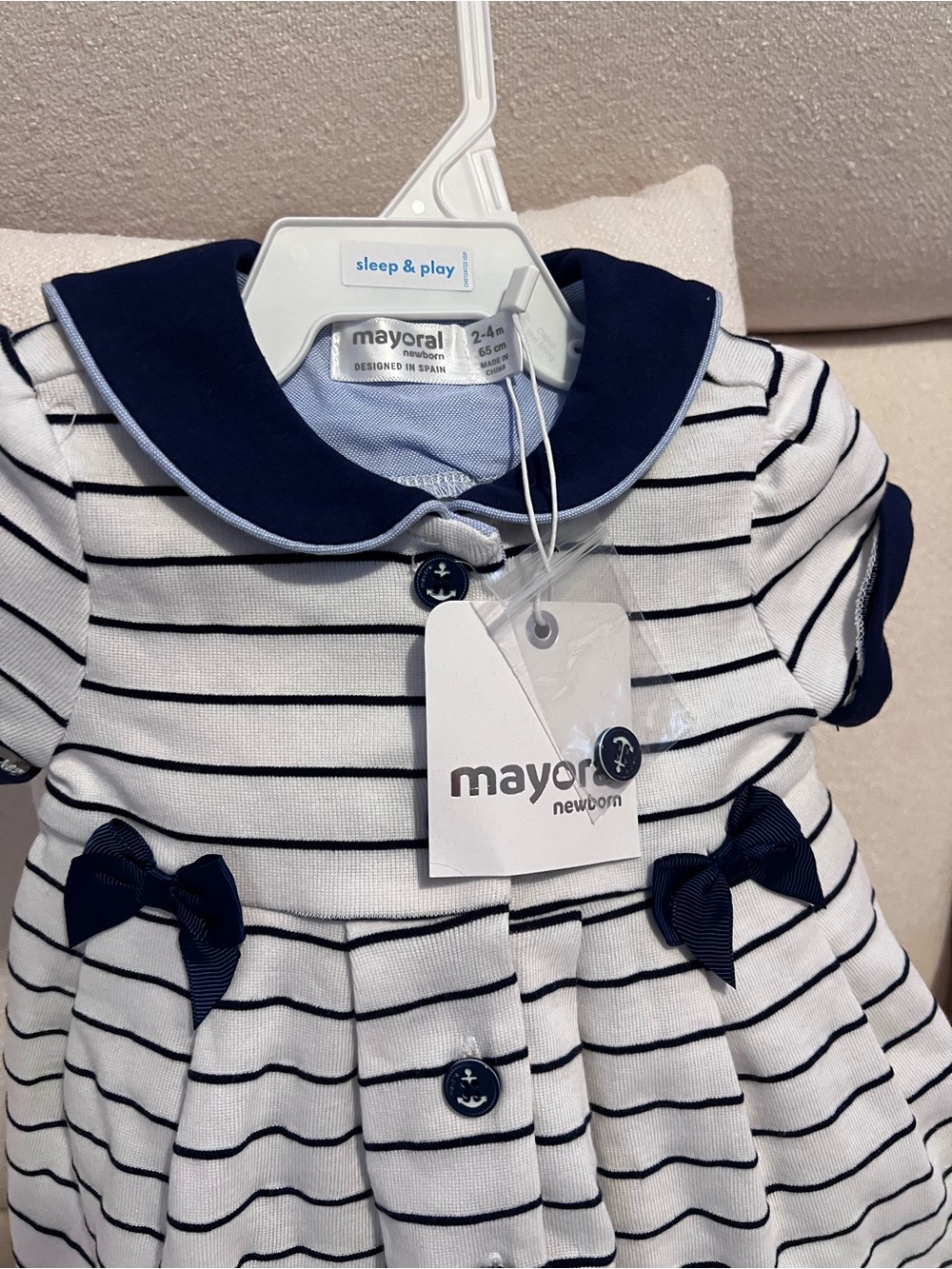 Mayoral Navy and White Striped Dress with Bows - Picture 4 of 6
